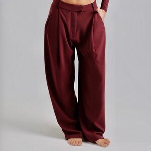 Chic Burgundy Wide Leg Women's Pants